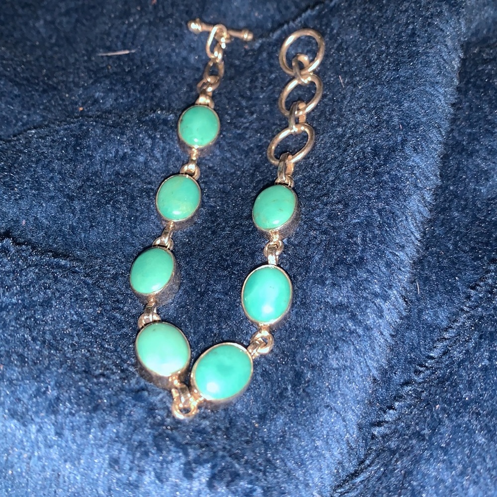 925 Turquoise Circular Panel Toggle Bracelet Adju… - image 1